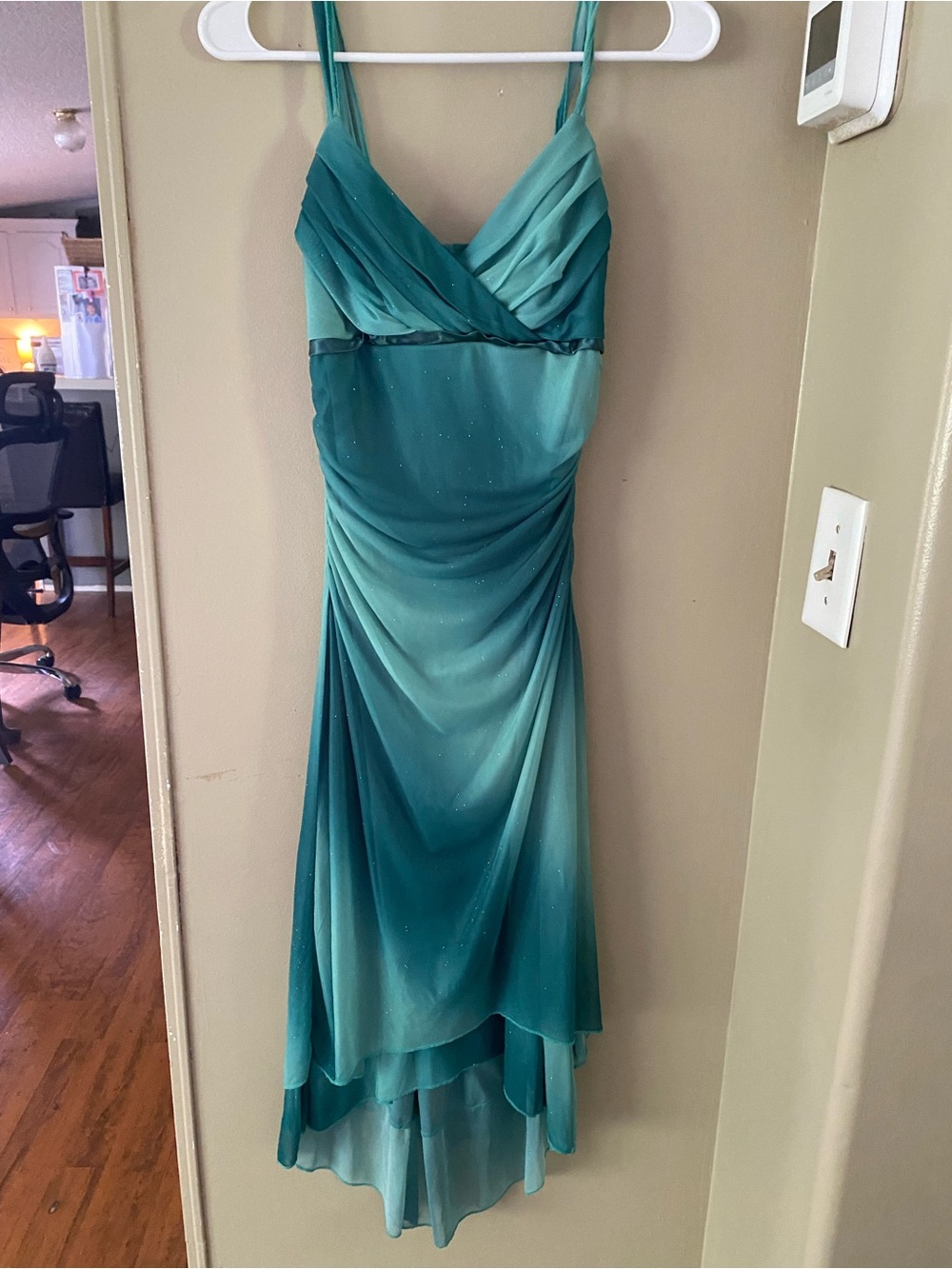 Ruby Rox Teal Ombre Asymmetrical Evening Dress